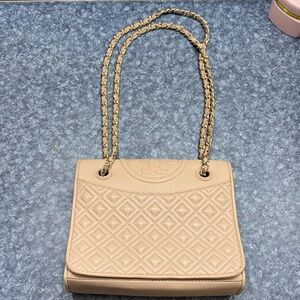 Tory Burch Beige Quilted Shoulder Bag